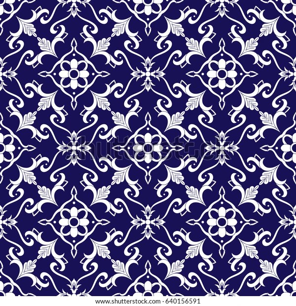 Spanish Tile Pattern Vector Blue White Stock Vector (Royalty Free