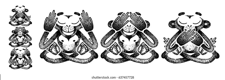 Three Monkeys Black White Vector Illustration Stock Vector (Royalty Free) 637457728 280_x_781_jpg