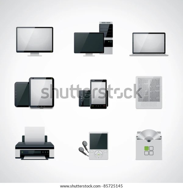 벡터 흑백 컴퓨터와 전자 아이콘 세트데스크탑 스톡 벡터(로열티 프리) 85725145 Shutterstock