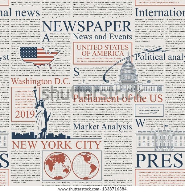 Vektornahtloses Muster mit amerikanischen Zeitungssäulen. Text auf der