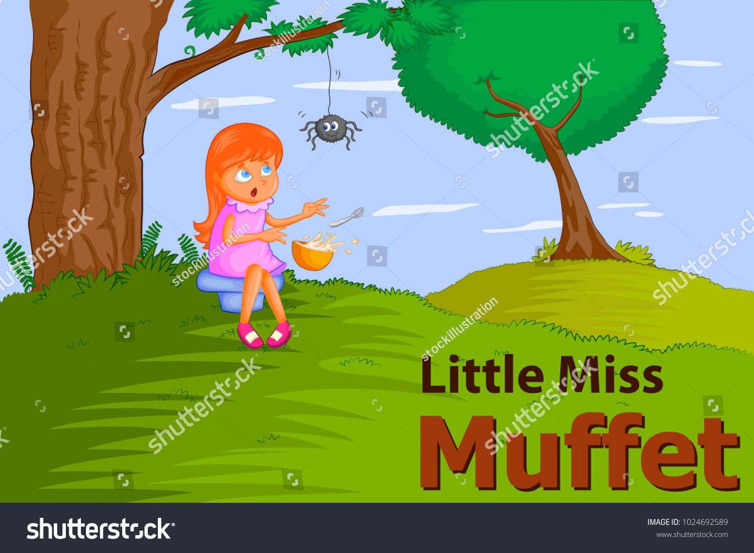 Little Miss Muffet, Kids English Nursery Rhymes Royalty Free Stock