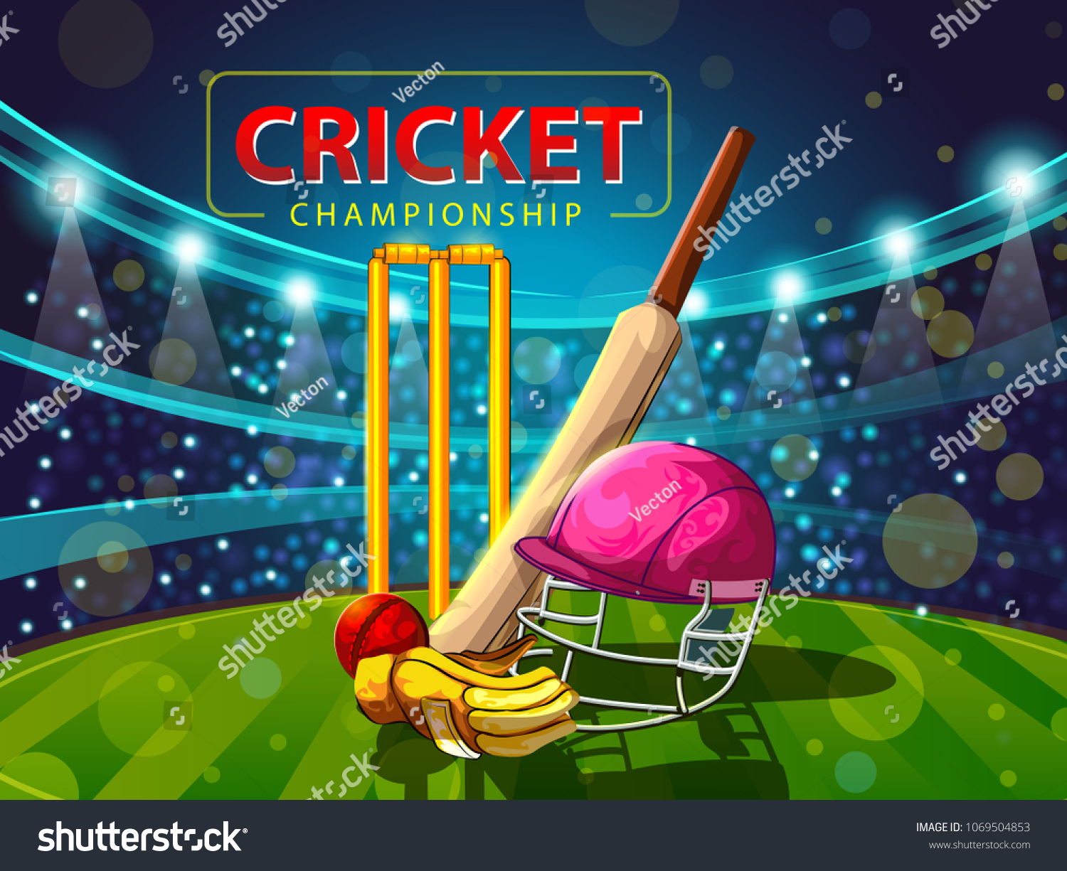 Concept of Bat, ball and helmet of Cricket match Royalty Free Stock