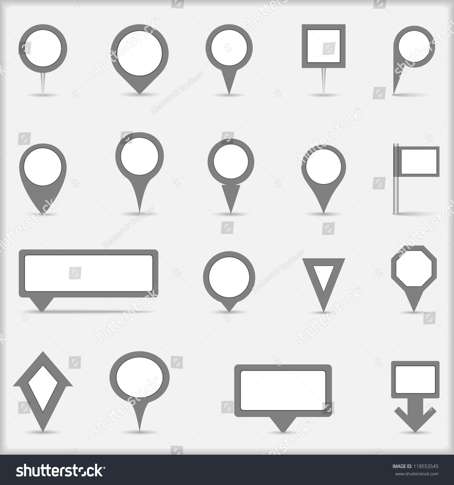 Collection of simple gray map markers, vector Royalty Free Stock
