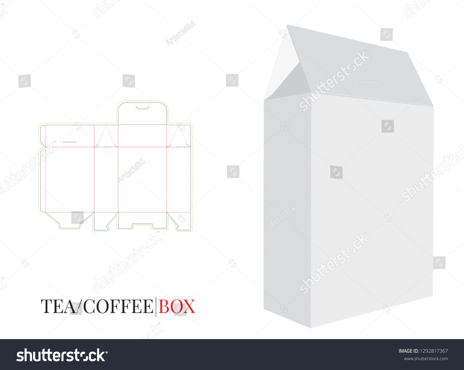Tea Box Template, Vector with die cut / laser Royalty Free Stock Vector 1292817367
