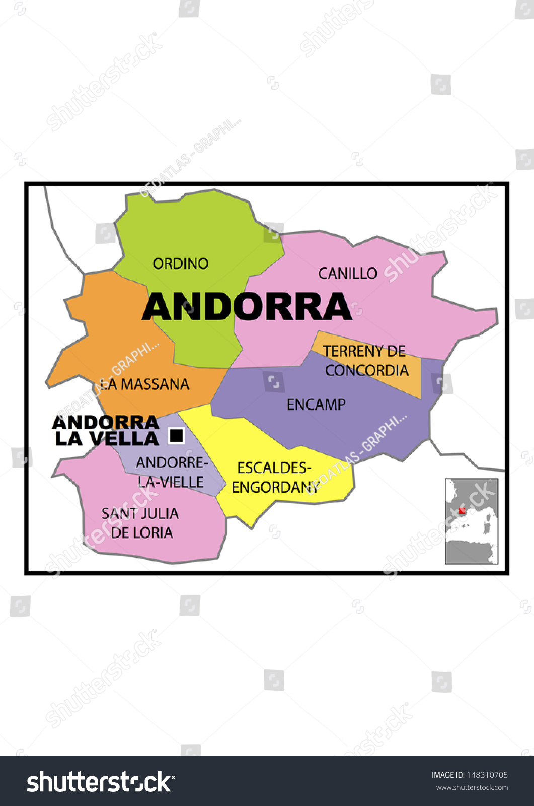 Administrative map of Andorra Royalty Free Stock Photo 148310705