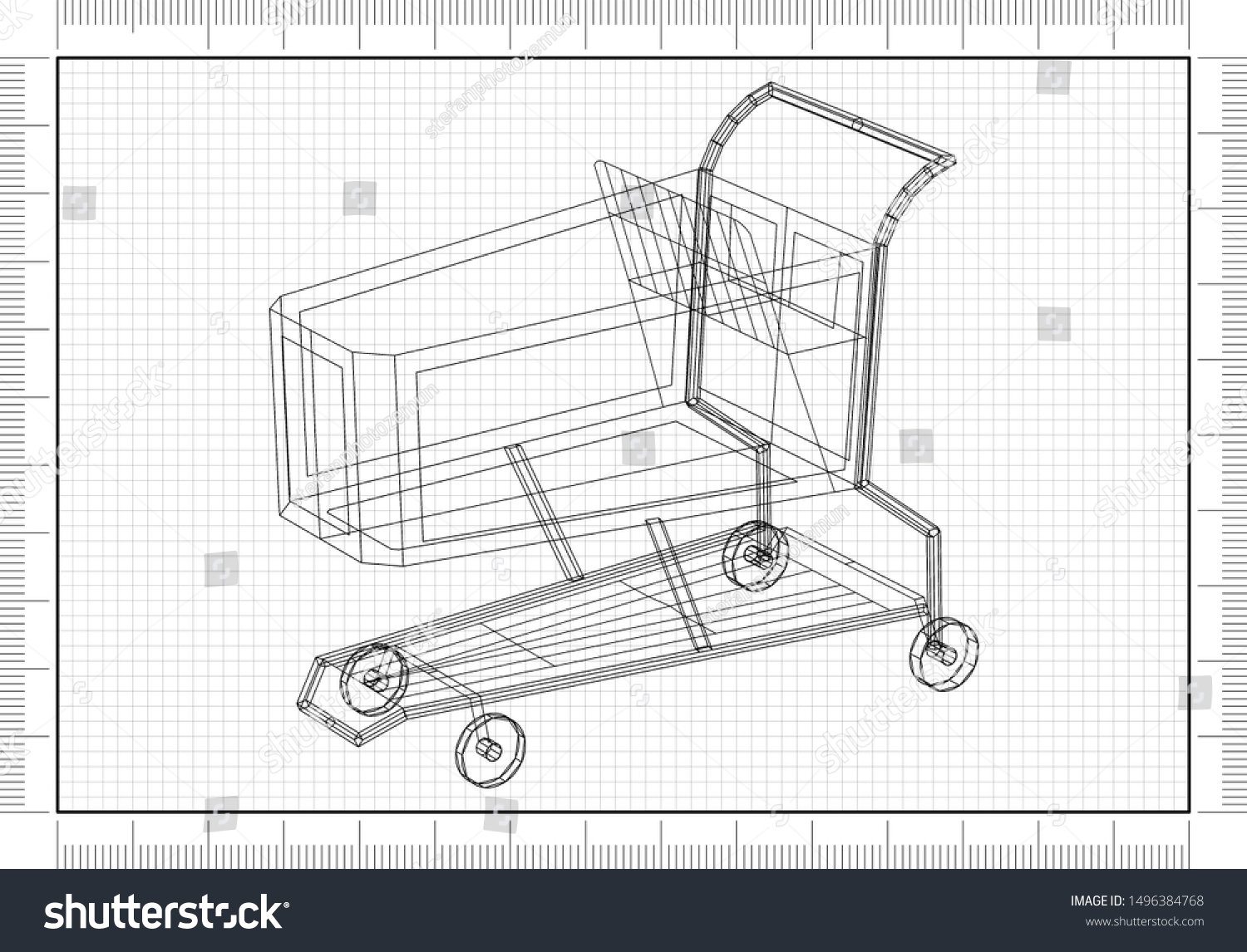 shopping cart Blueprint 3D Rendering Royalty Free Stock Photo