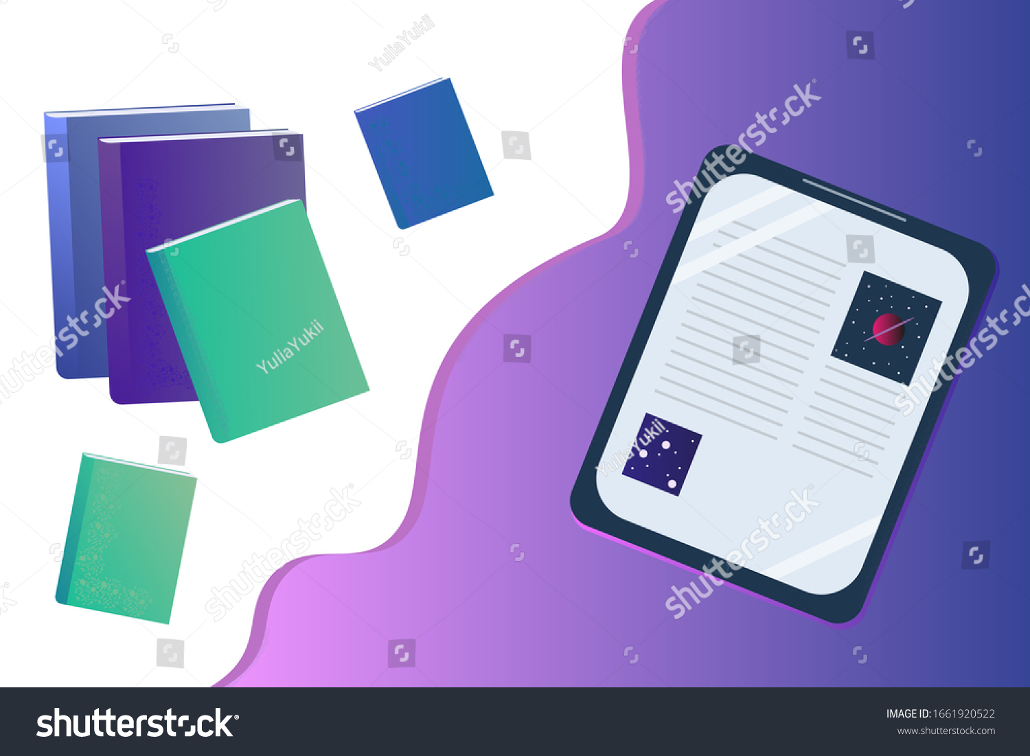 Electronic books vs paper books concept. Digital Royalty Free Stock