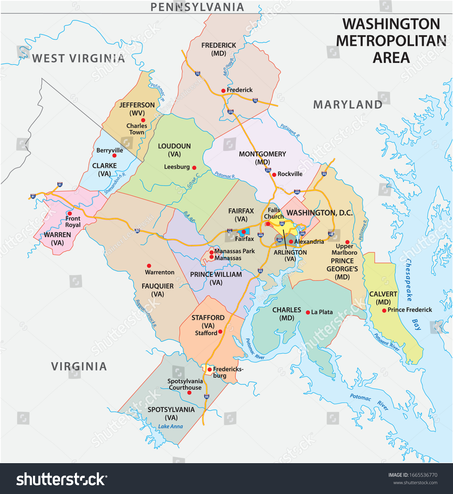Map of Washington DC Metropolitan Area is the Royalty Free Stock