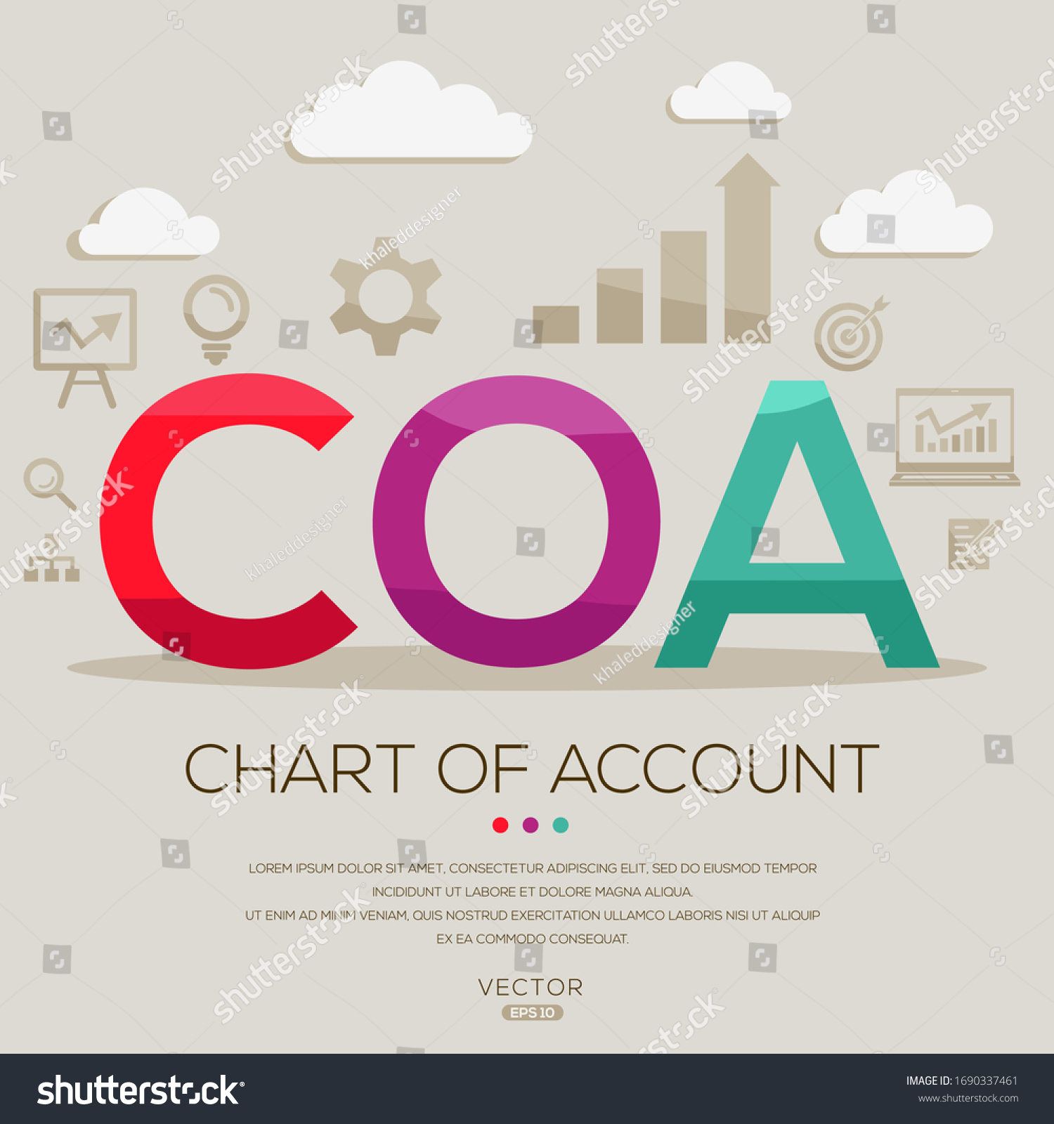 COA mean (chart of account) ,letters and icons Royalty Free Stock