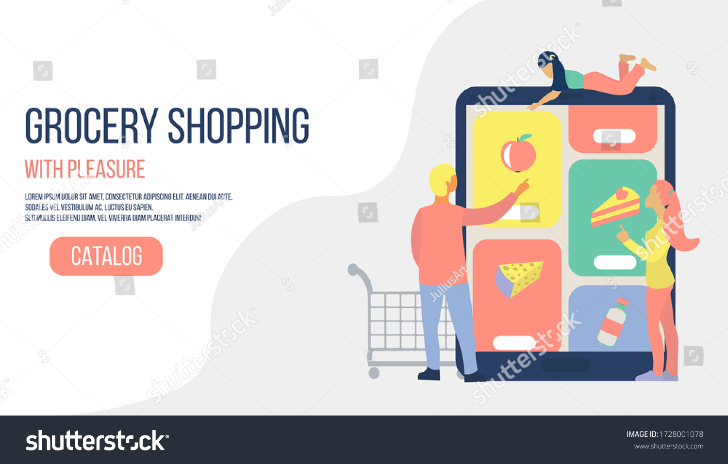 Landing for Online grocery shopping concept. Royalty Free Stock