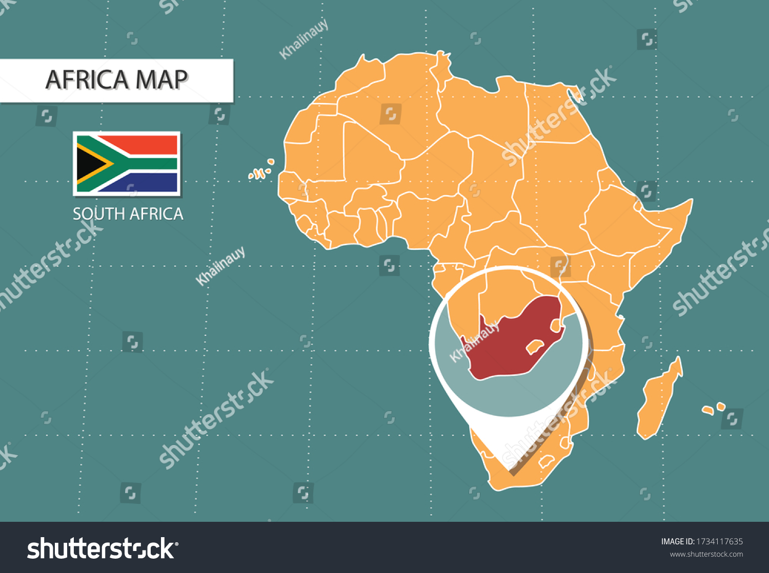 South Africa map in Africa zoom version, icons Royalty Free Stock