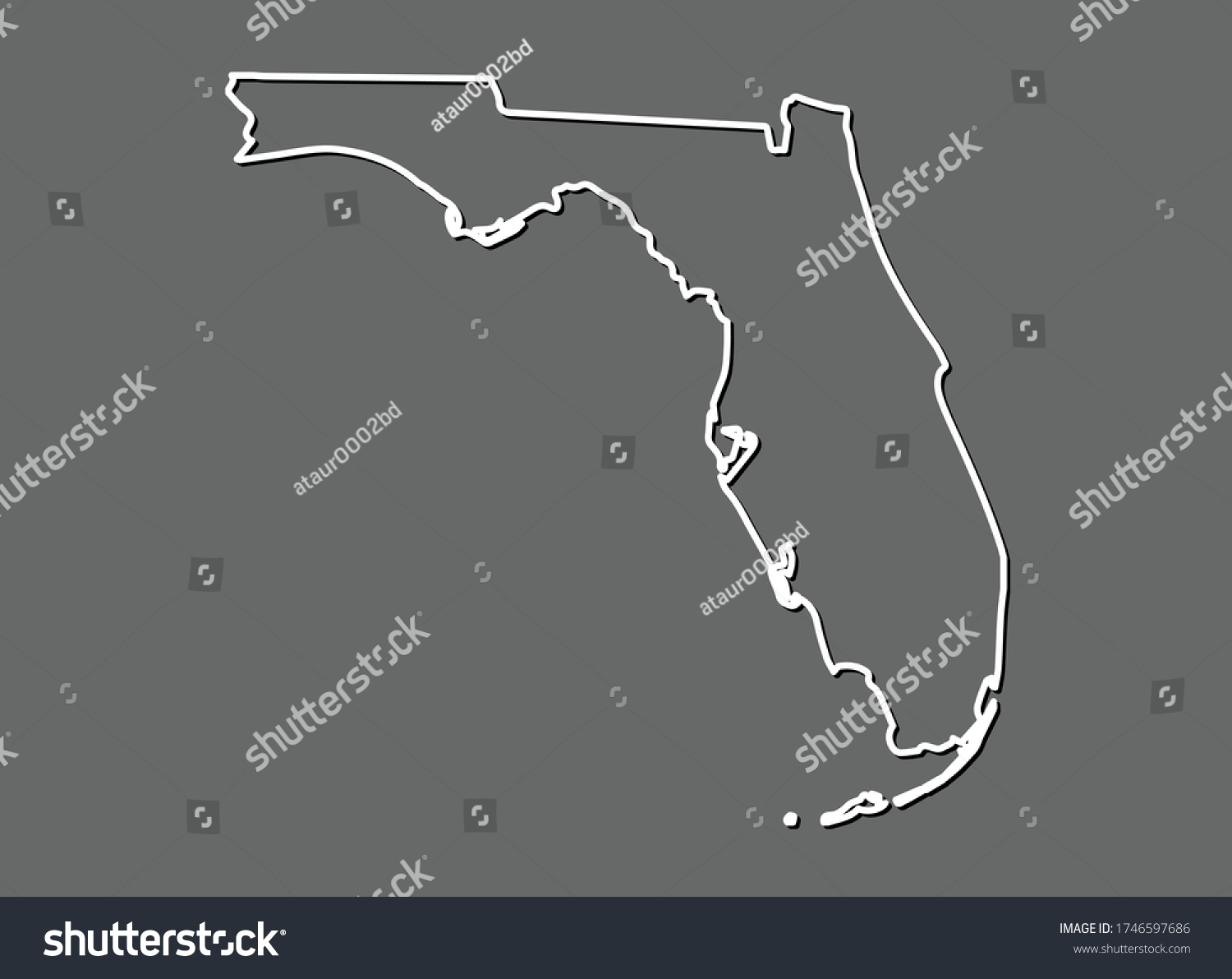 Florida vector map with single border line Royalty Free Stock Vector