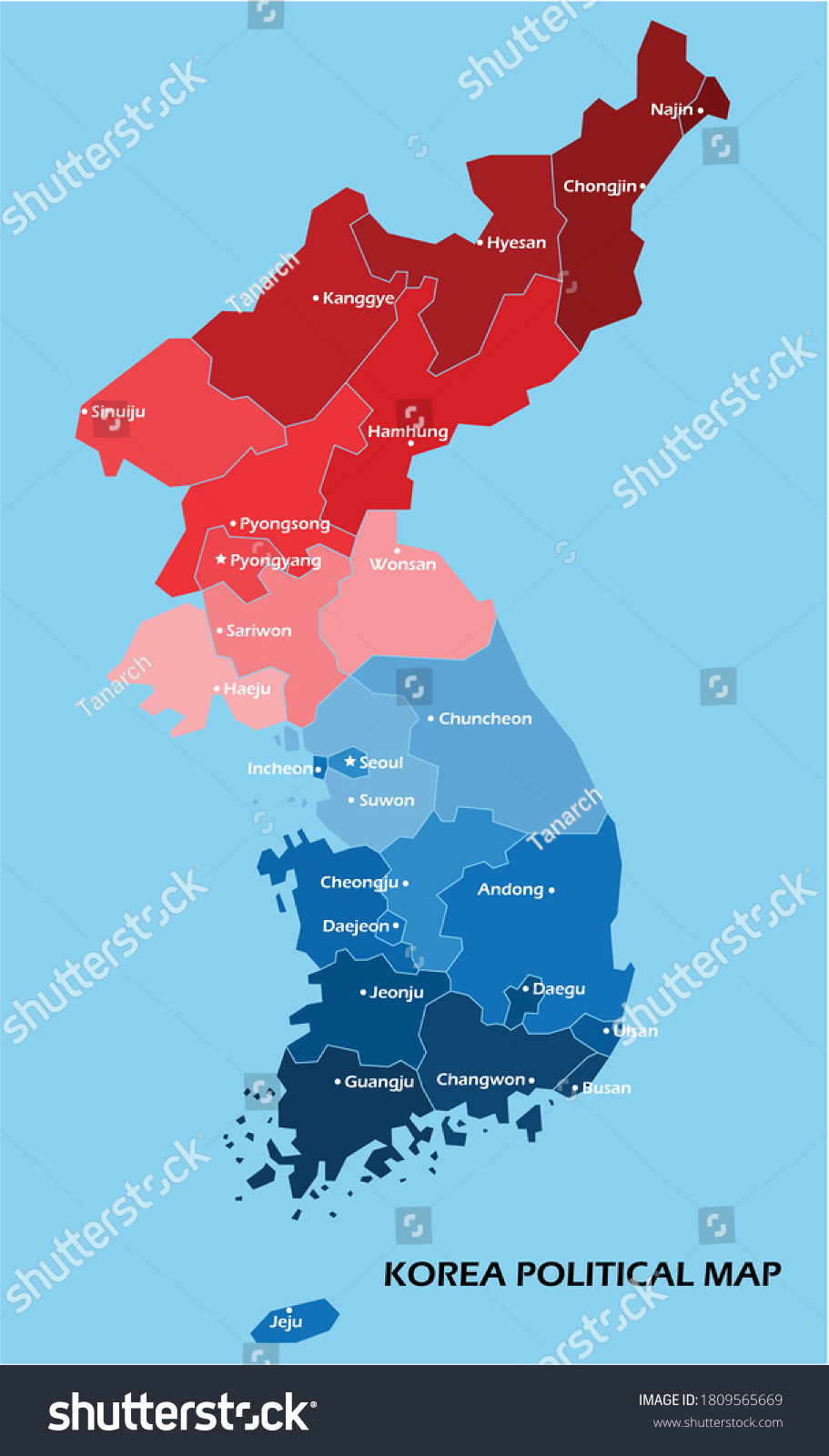 Korea political map divide by state colorful Royalty Free Stock Vector 1809565669