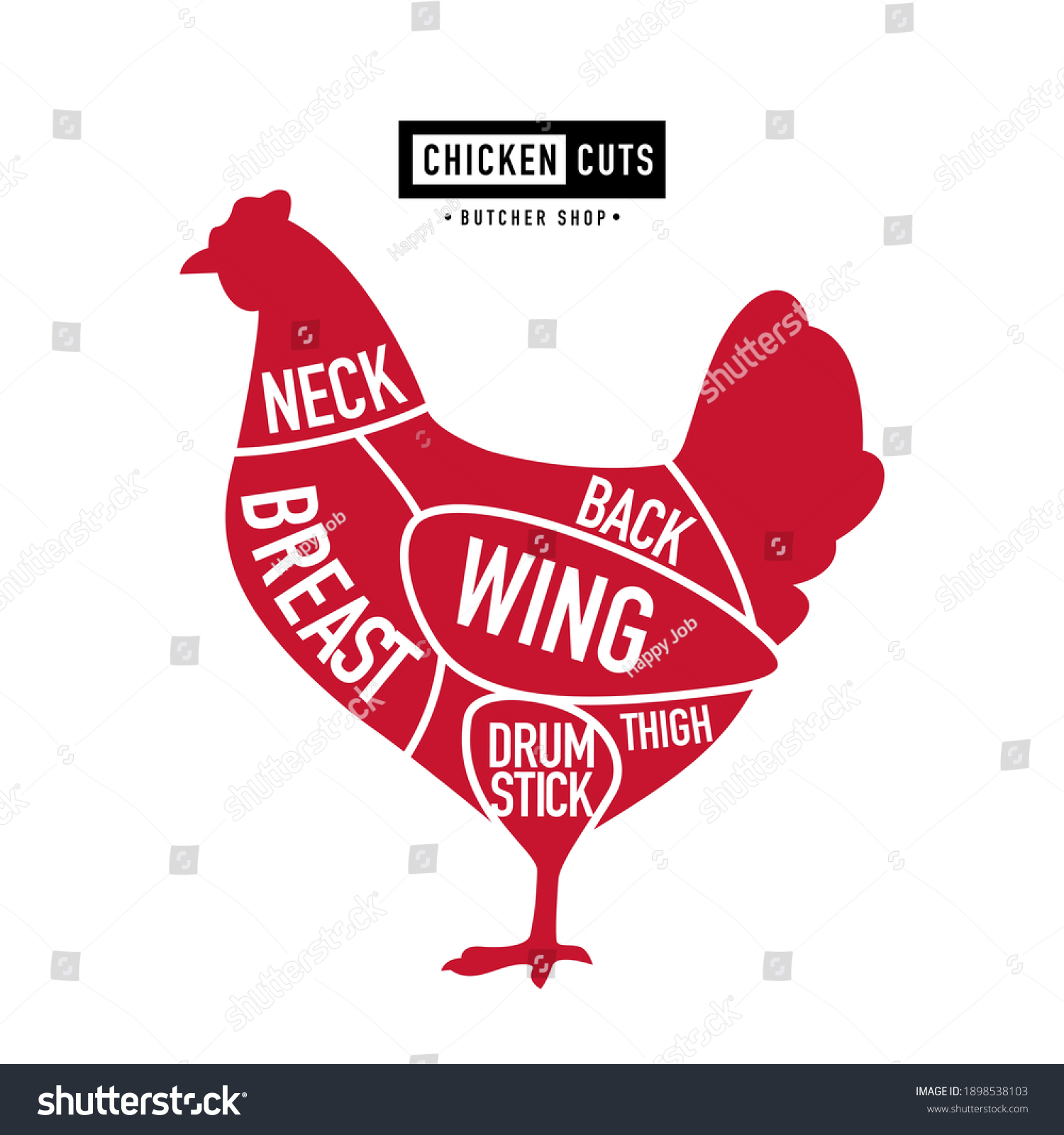 Chicken cuts. Diagrams and Scheme for butcher Royalty Free Stock
