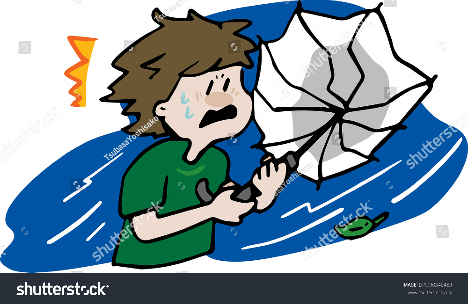Illustration of umbrella flipping in strong wind Royalty Free Stock