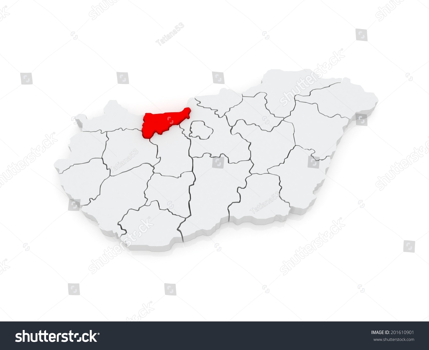 Map of KomaromEsztergom. Hungary. 3d Royalty Free Stock Photo