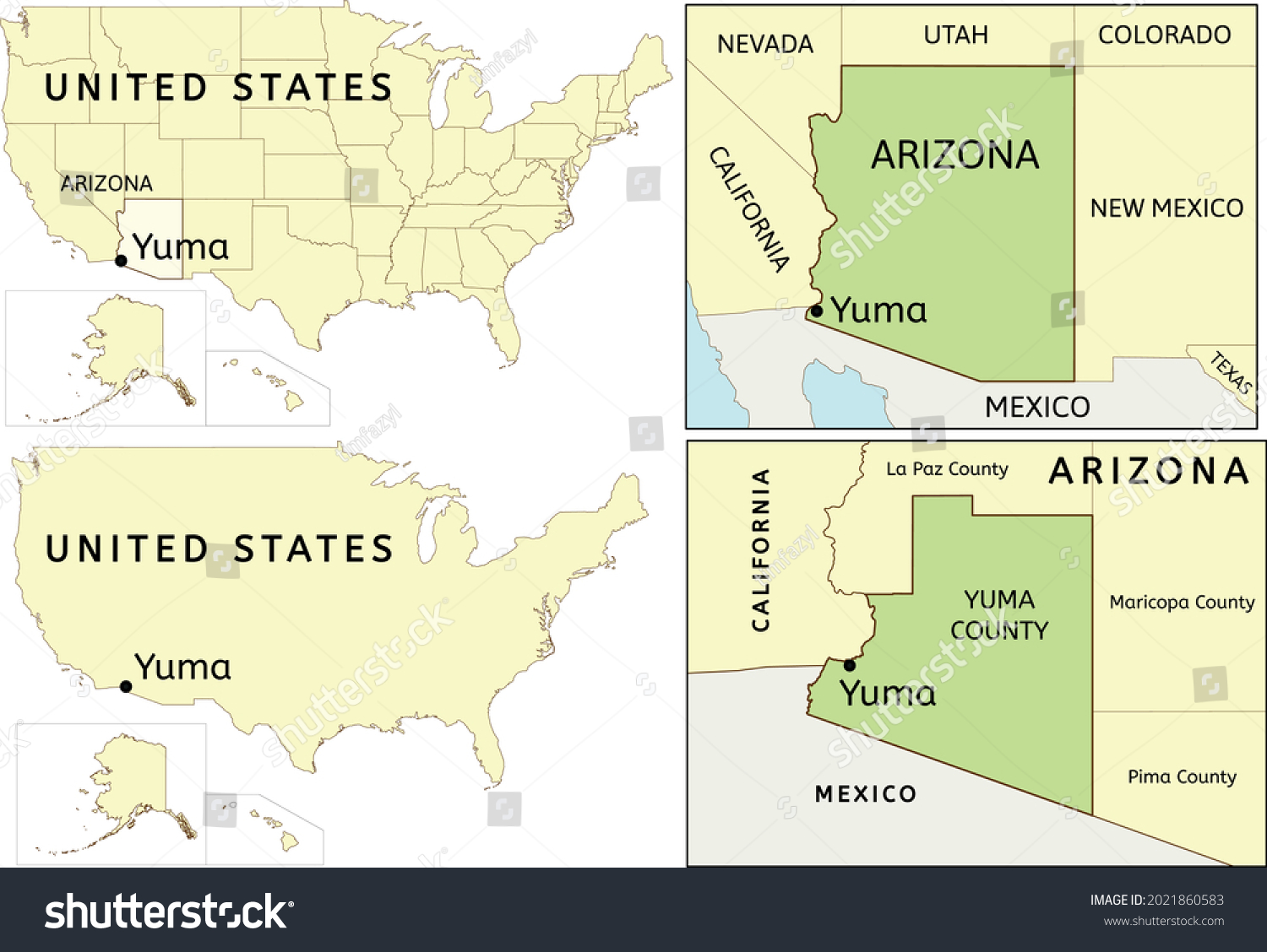 Yuma city location on USA, Arizona state and Royalty Free Stock