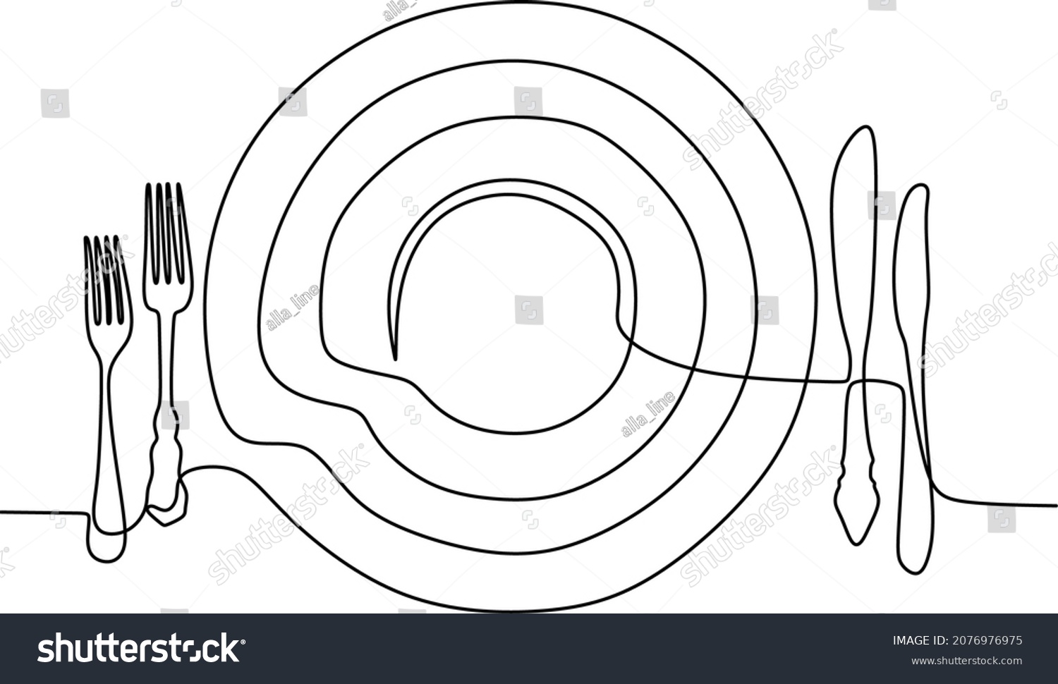 Continuous line art or One Line Drawing of plate Royalty Free Stock