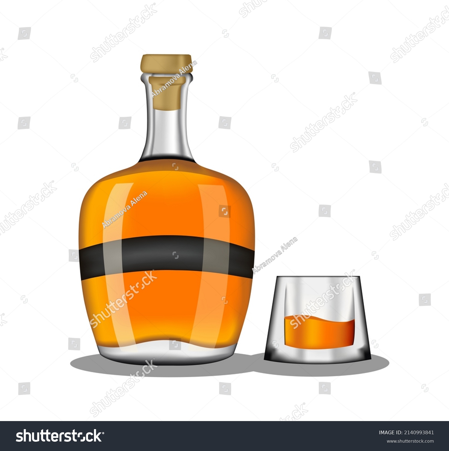 Realistic rum glass and bottle. Traditional Royalty Free Stock Vector