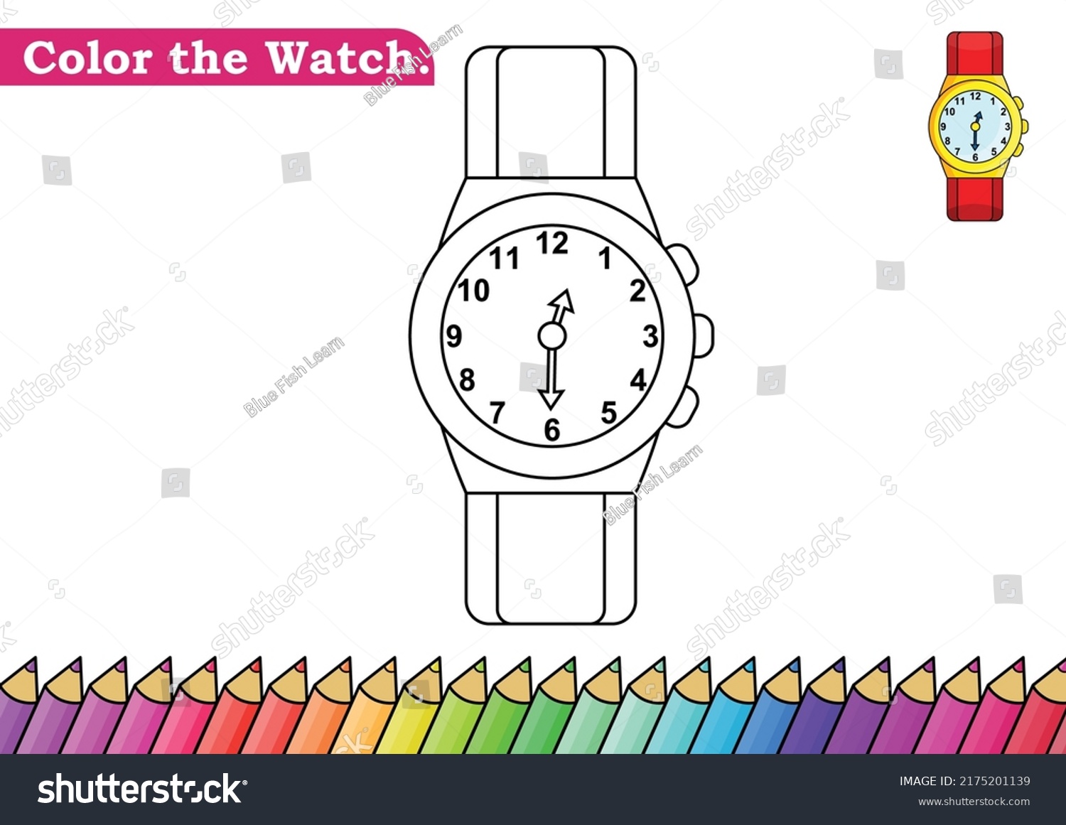 watch coloring page. isolated coloring book. Royalty Free Stock Vector 2175201139