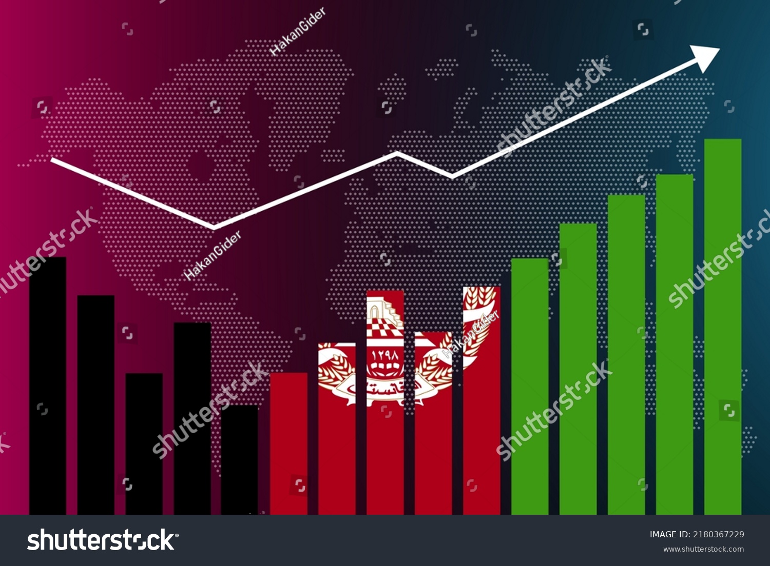 Afghanistan bar chart graph with ups and downs, Royalty Free Stock Vector 2180367229
