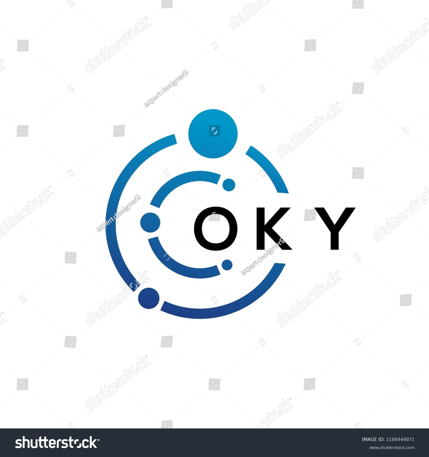 OKY letter technology logo design on white Royalty Free Stock Vector 2188444871