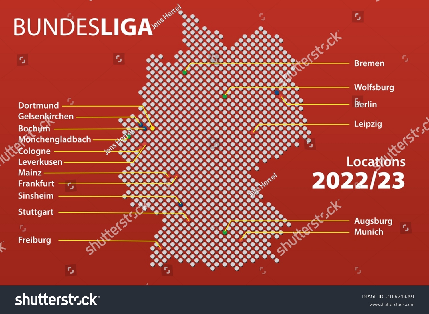 Map of cities in Germany with teams the first Royalty Free Stock