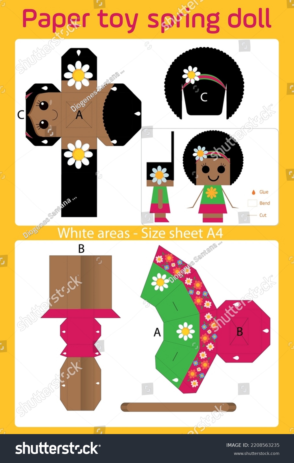 cut and glue paper doll Cut and glue. Children Royalty Free Stock