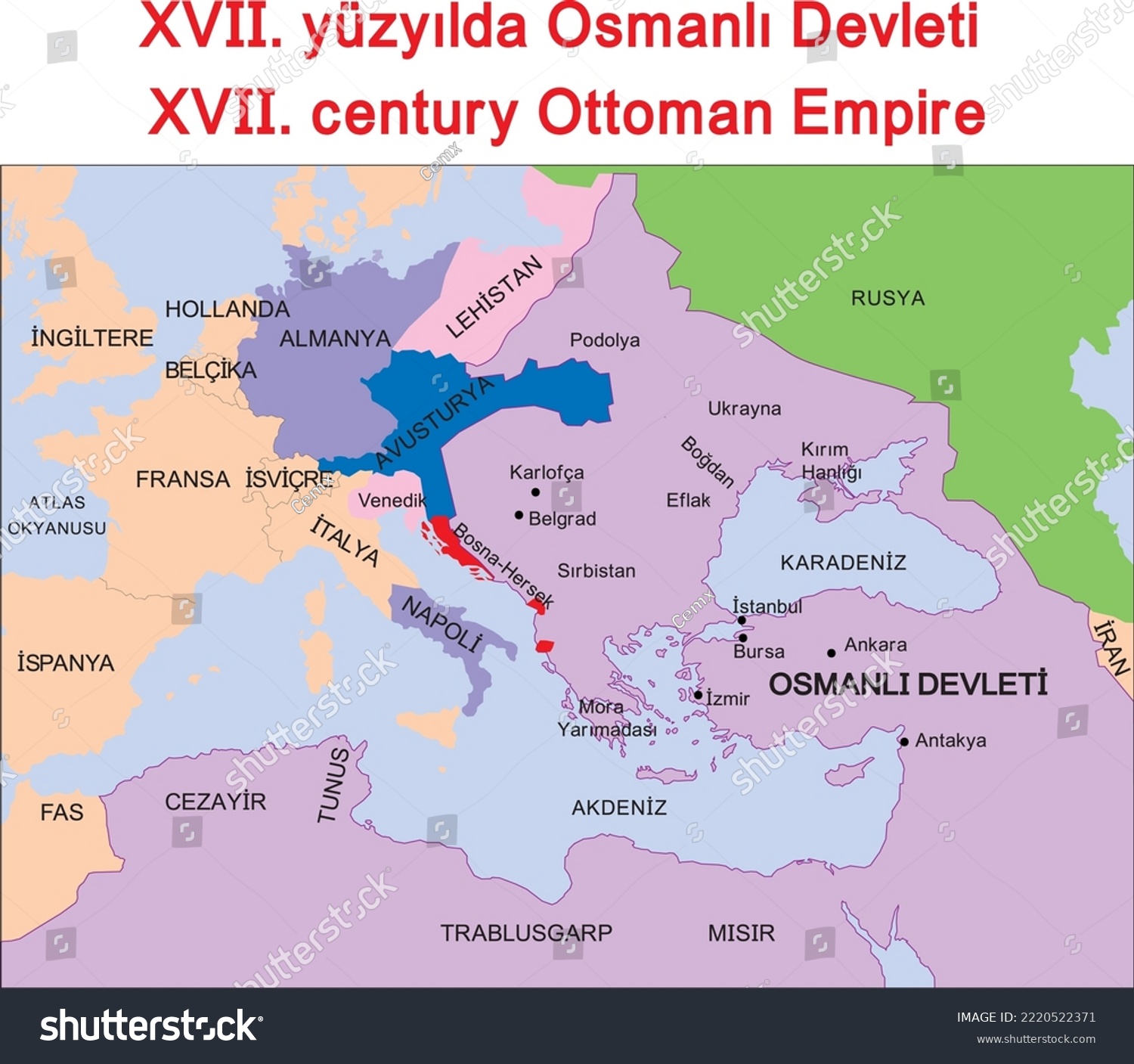 XVII. century Ottoman Empire Map Royalty Free Stock Vector 2220522371