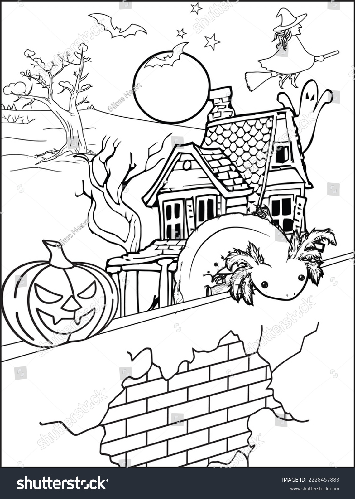 Axolotl Halloween Coloring Page for kids Royalty Free Stock Vector