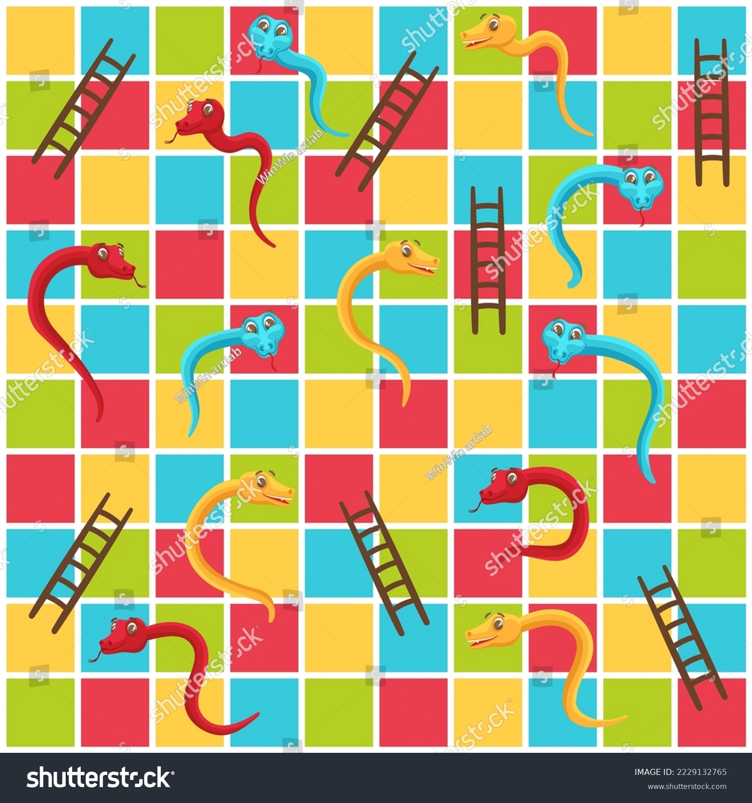 Snake and ladders grid. Color tiles game board Royalty Free Stock