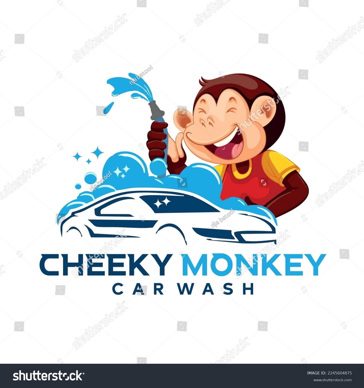 car wash logo, monkey vector, car logo, cheeky Royalty Free Stock Vector 2245604875