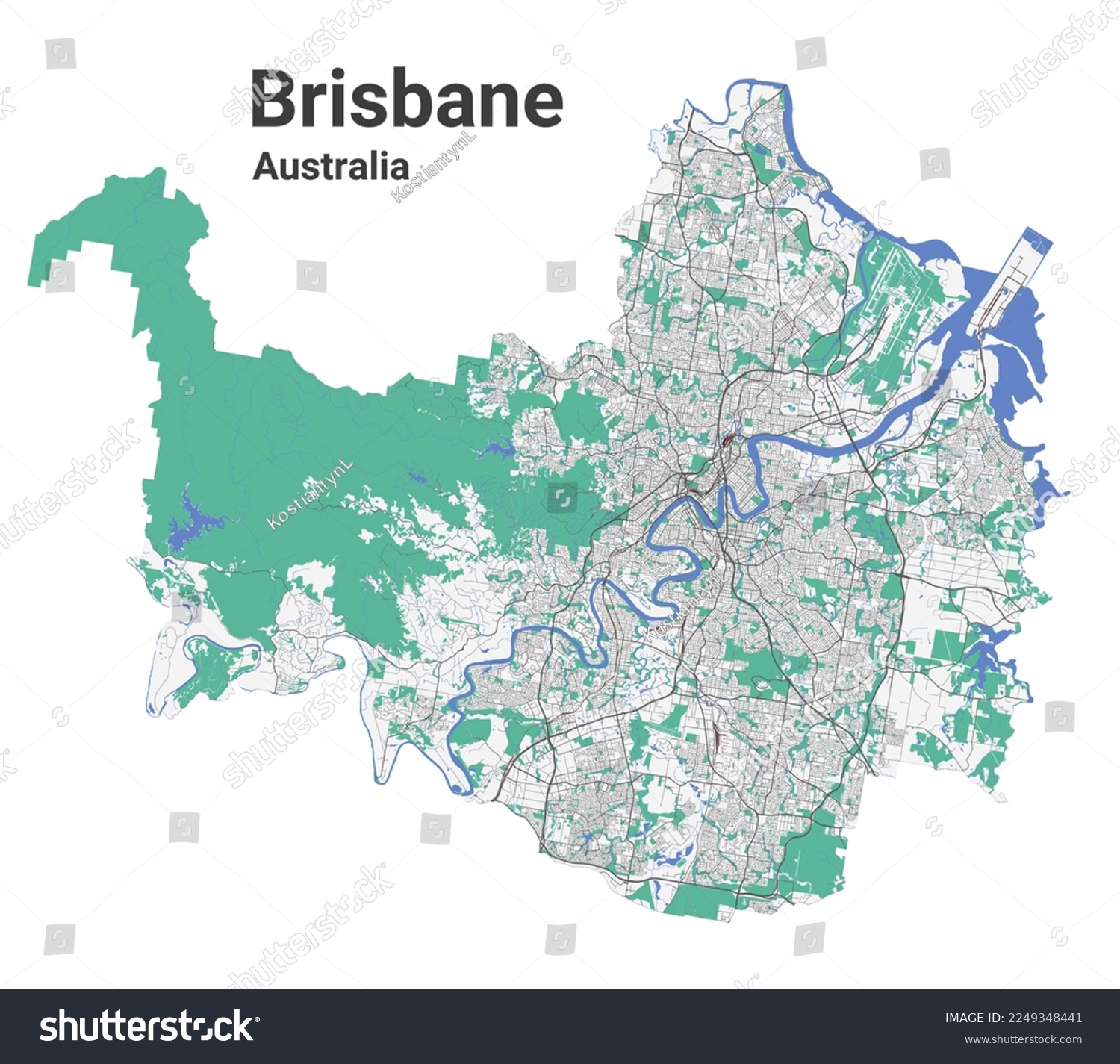 Brisbane map. Detailed map of Brisbane city Royalty Free Stock Vector