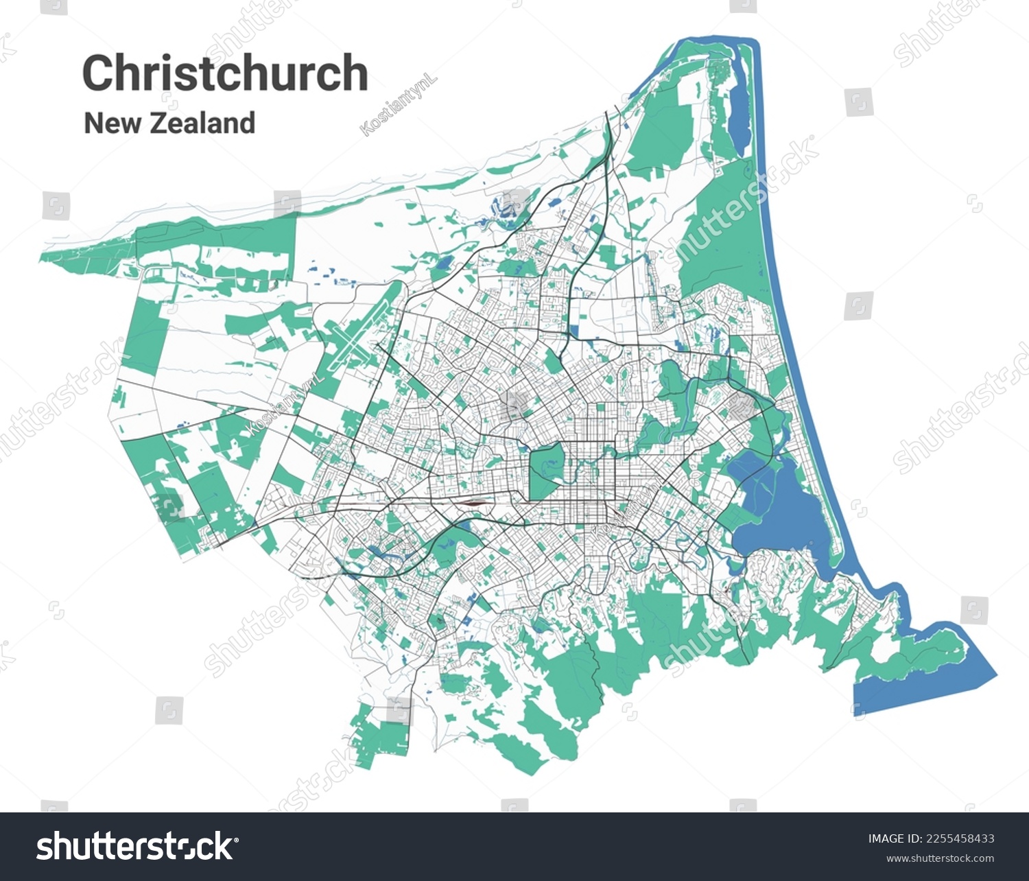 Christchurch map. Detailed map of Christchurch Royalty Free Stock