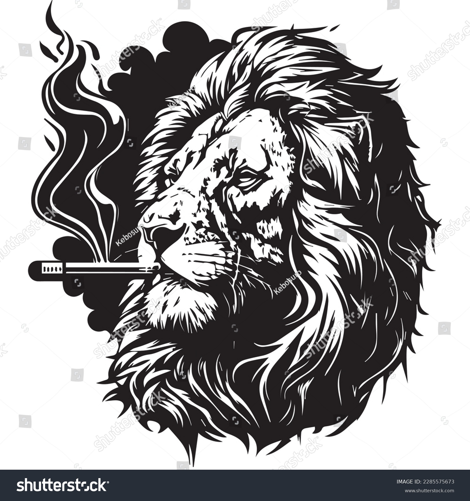 Cool face lion smoking cigarette mascot. black Royalty Free Stock
