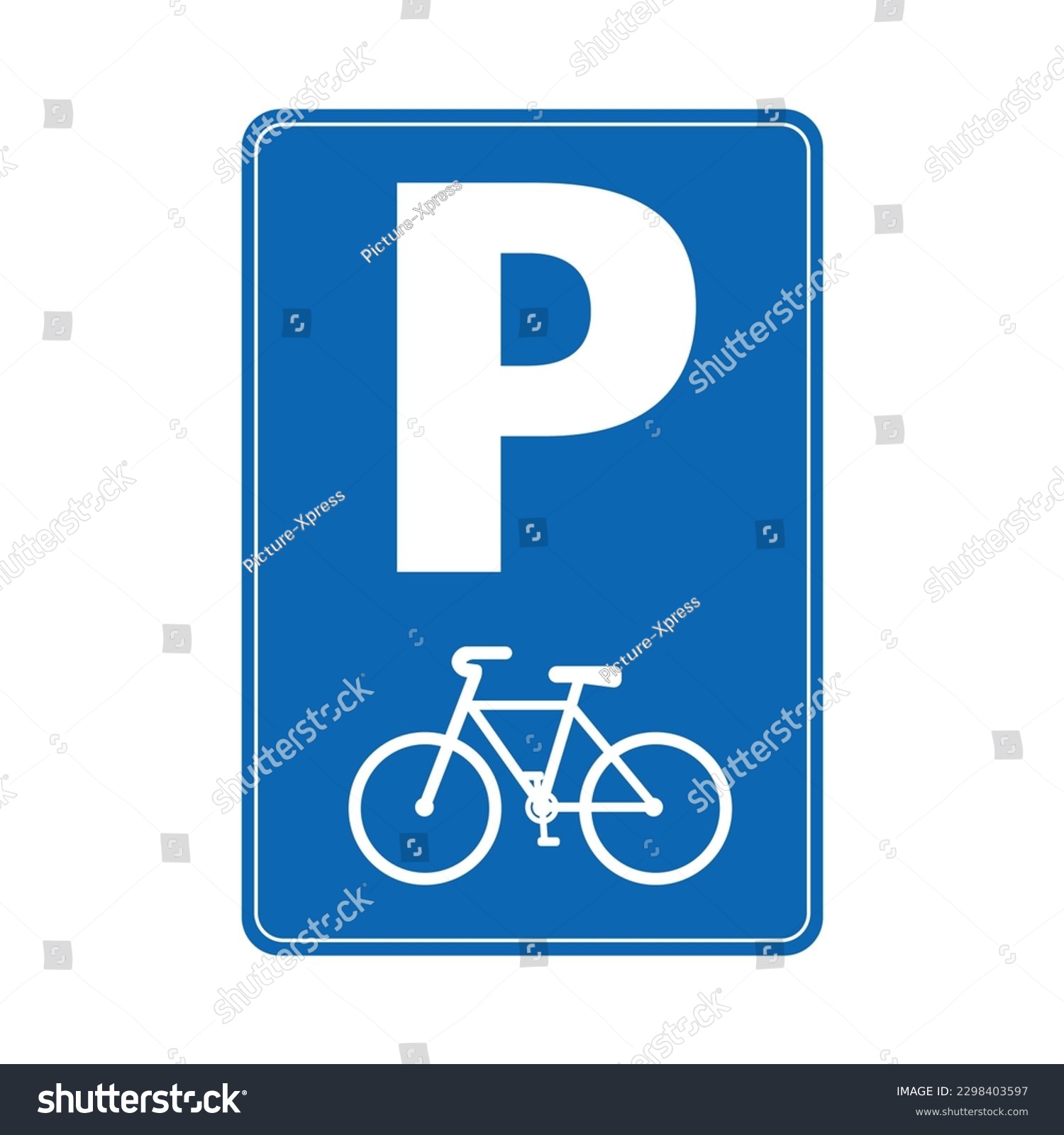 bicycle parking sign blue background Royalty Free Stock Vector
