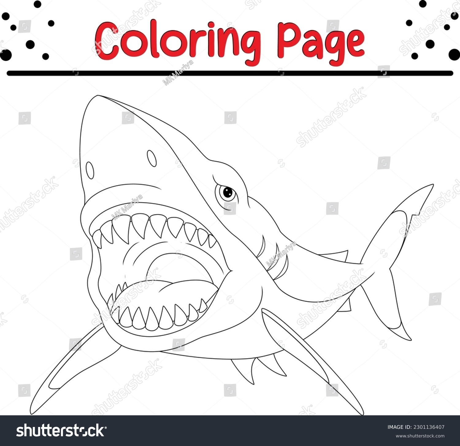 angry shark coloring pages for children Royalty Free Stock Vector