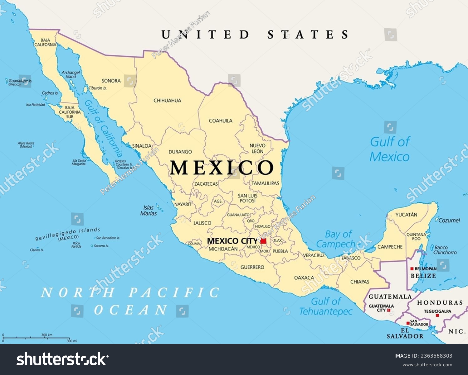 States of Mexico, political map. The United Royalty Free Stock Vector 2363568303