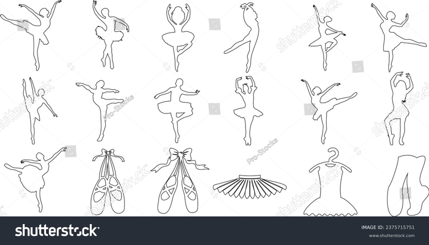 Ballet line art Vector Illustration Set of 18 Royalty Free Stock