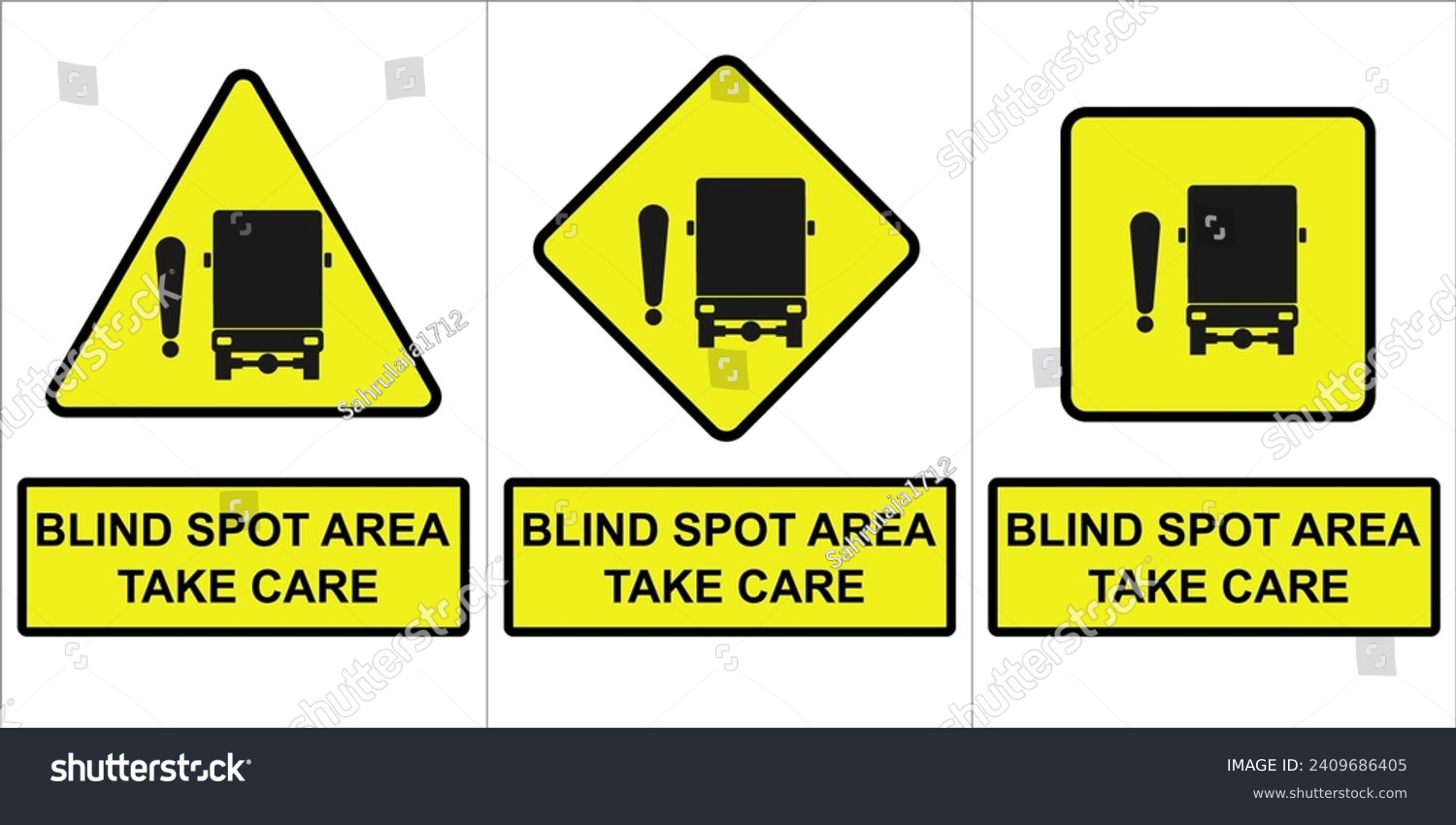 Blind spot warning sign set. Truck lorry blind Royalty Free Stock