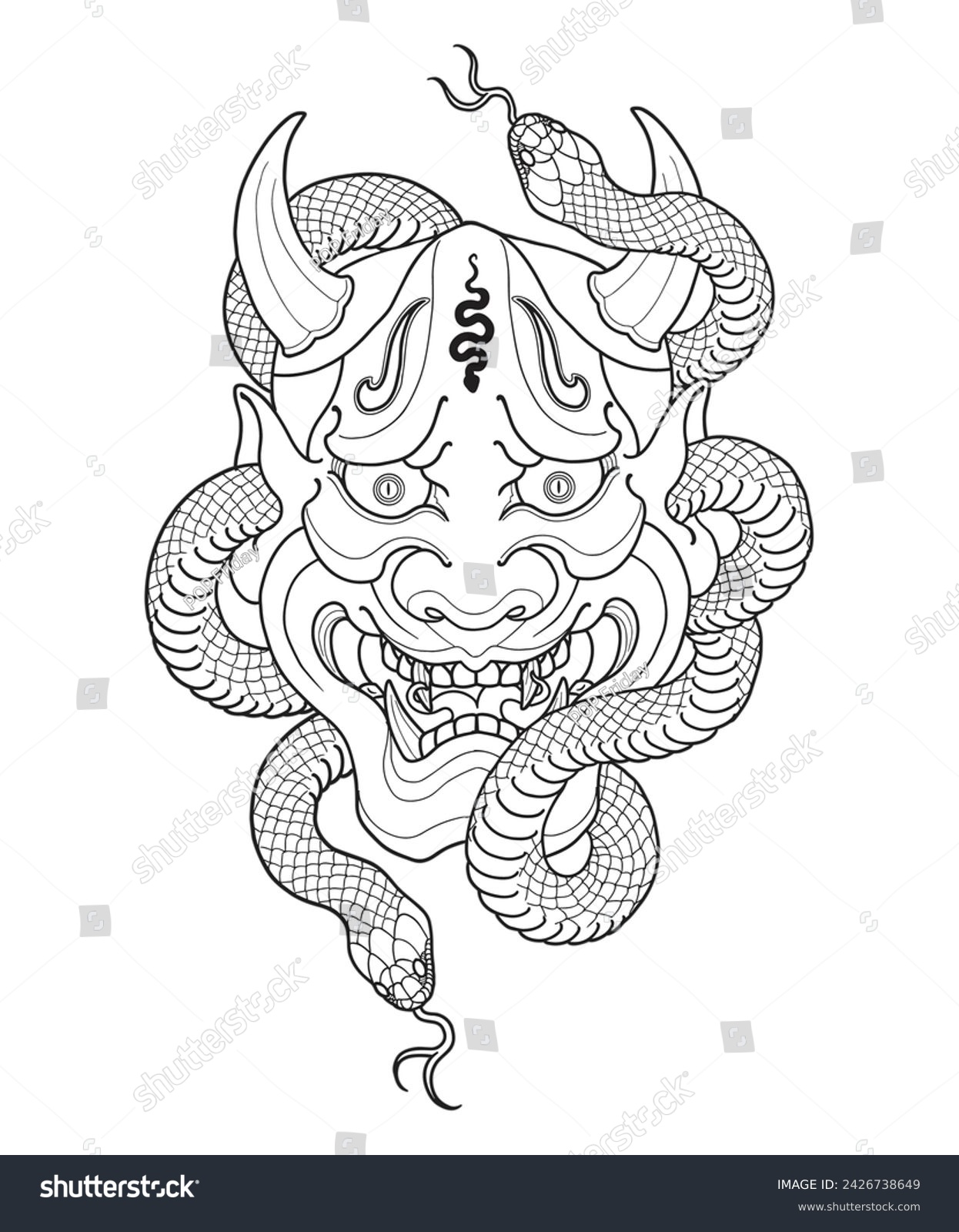 japanese tattoo coloring page, japanese tattoo, Royalty Free Stock