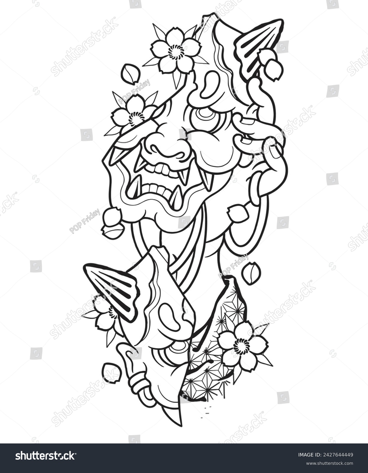 japanese tattoo coloring page, japanese tattoo, Royalty Free Stock
