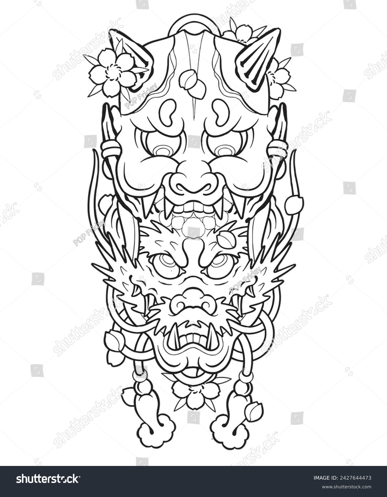 japanese tattoo coloring page, japanese tattoo, Royalty Free Stock