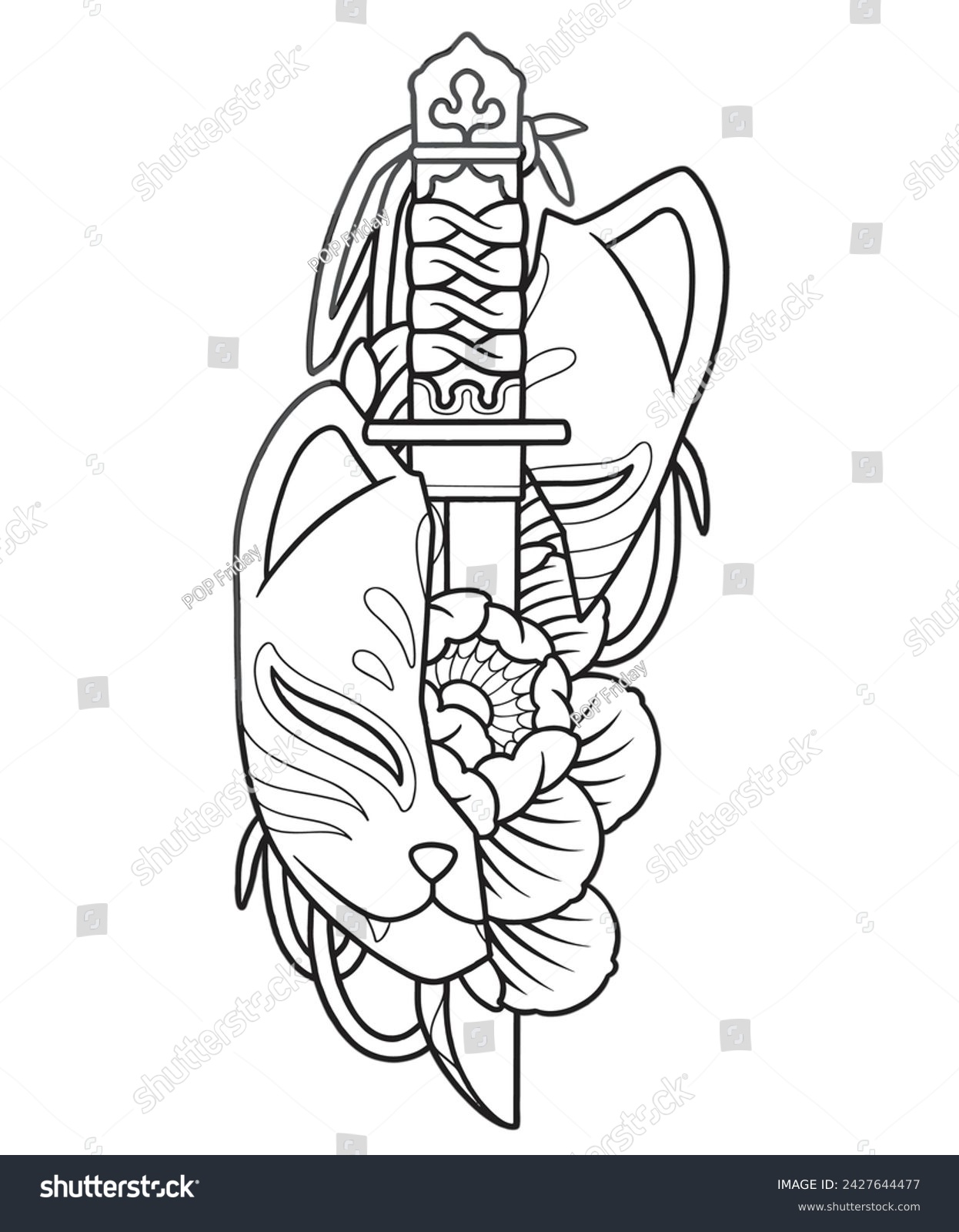 japanese tattoo coloring page, japanese tattoo, Royalty Free Stock