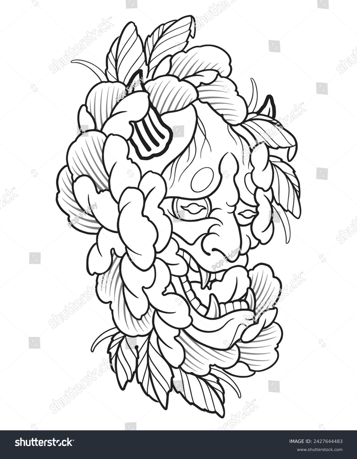 japanese tattoo coloring page, japanese tattoo, Royalty Free Stock