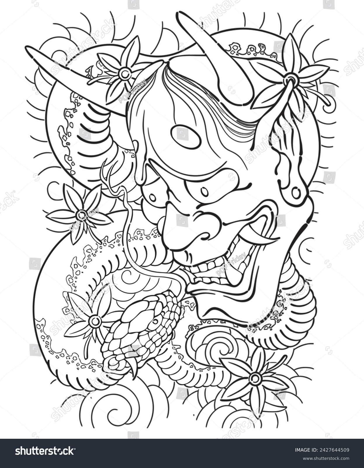 japanese tattoo coloring page, japanese tattoo, Royalty Free Stock
