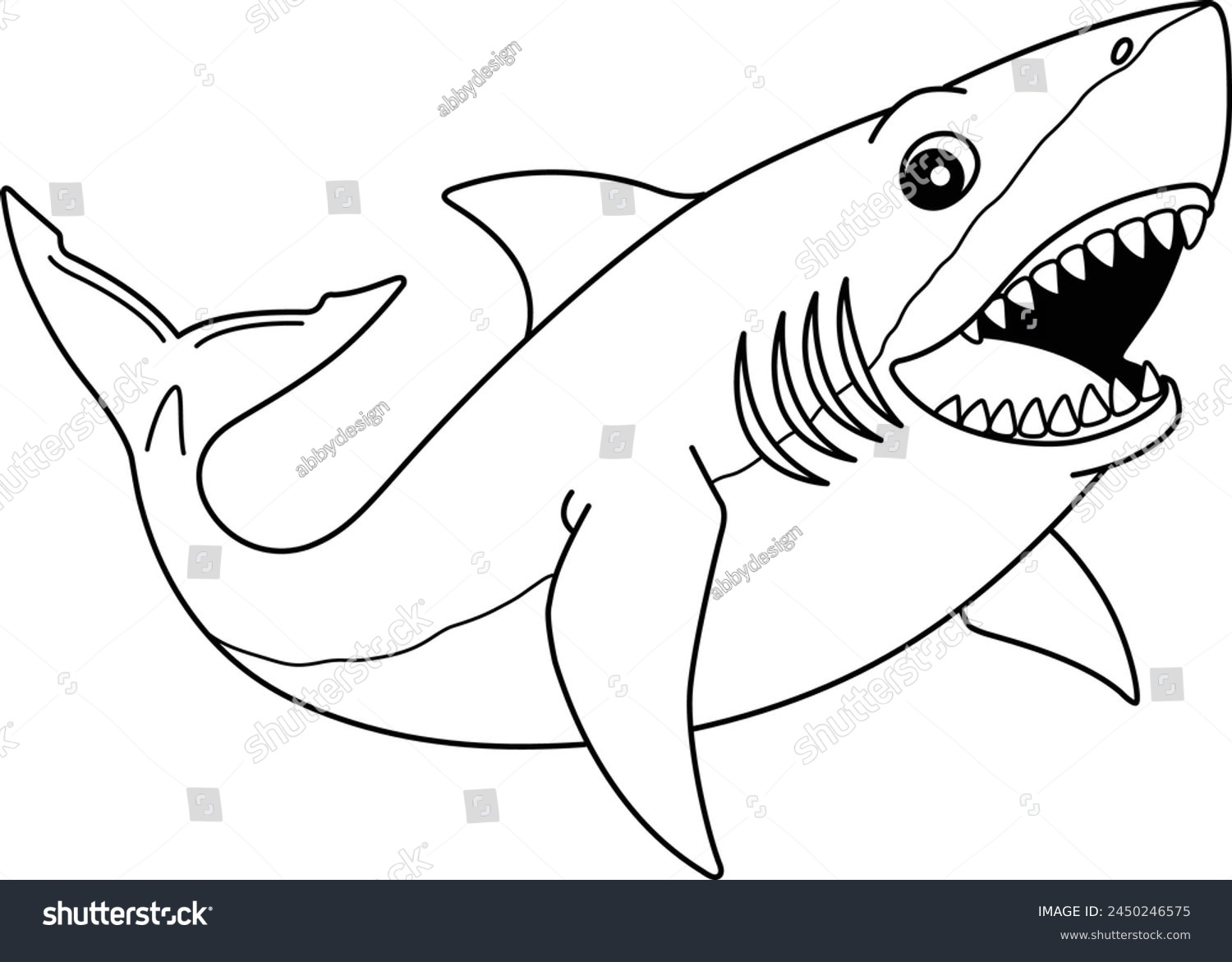 Great White Shark Isolated Coloring Page for Royalty Free Stock
