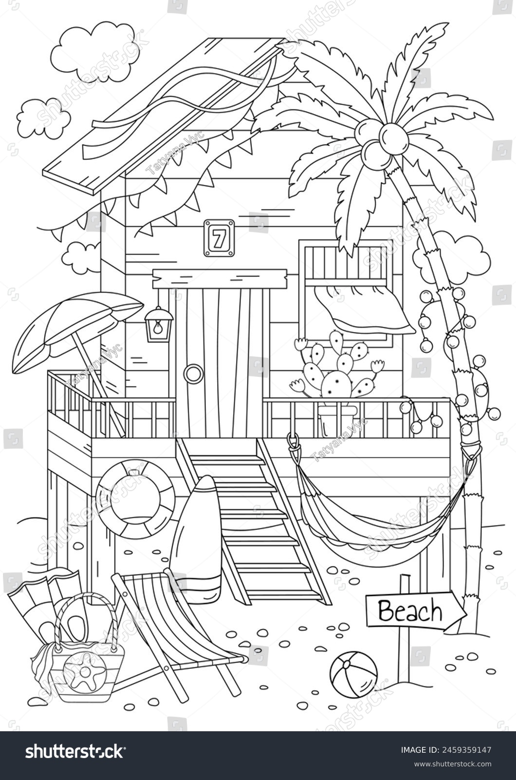 Beach House Coloring Page. Is A Coloring Book Royalty Free Stock