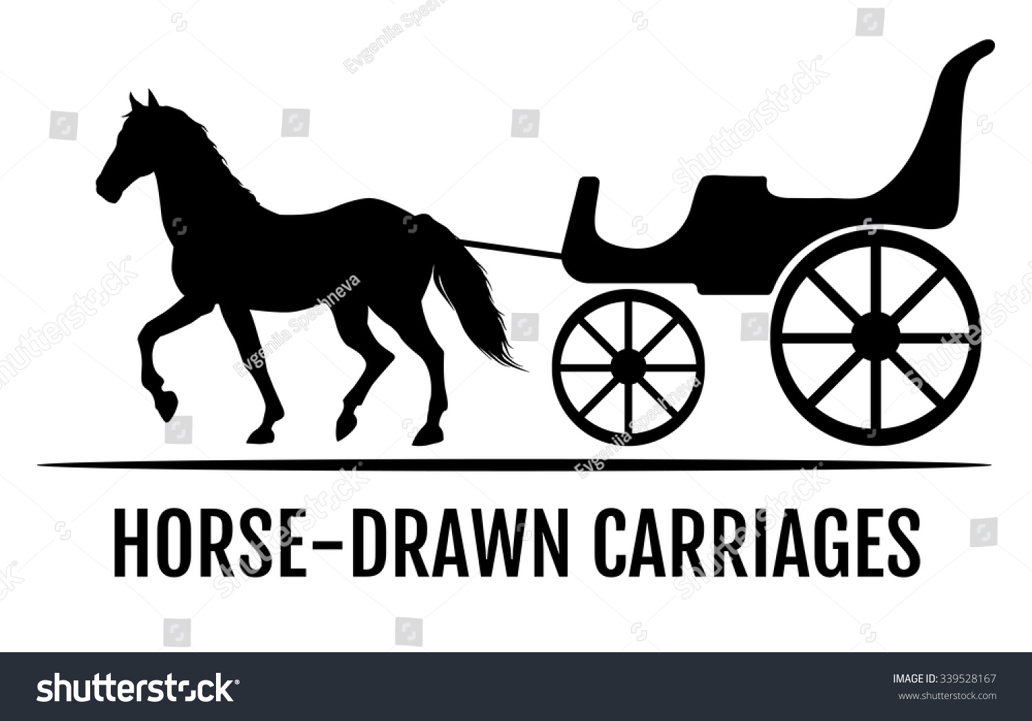Horse drawn carriage. Black silhouettes of horse Royalty Free Stock