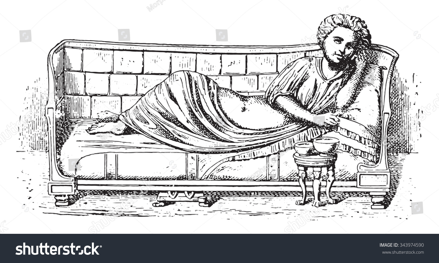 Roman bed cubicularius, vintage engraved Royalty Free Stock Vector